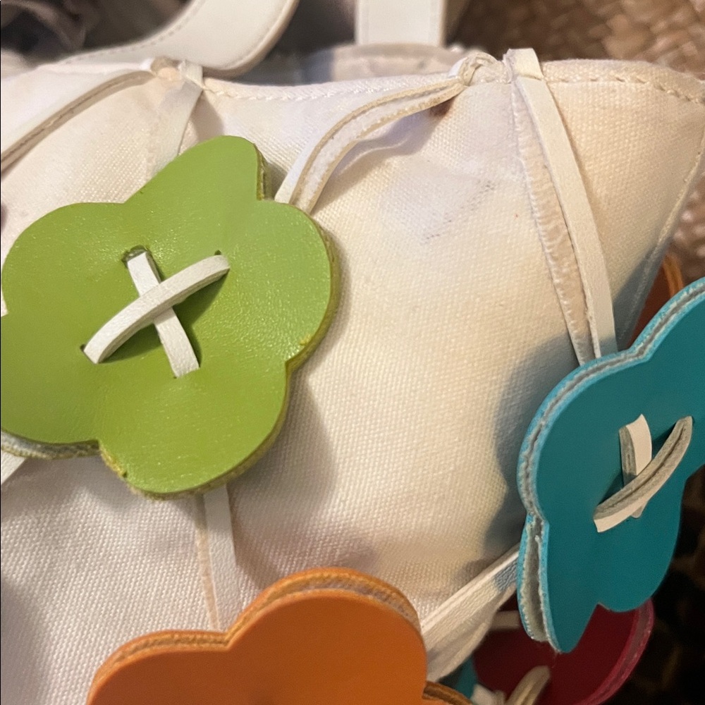 Nine West Florsl Embellished Colorful Canvas Faux Leather Tote Purse Bag - Picture 9 of 15